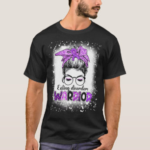 Eating Disorders Warrior Awareness Messy Bun Purpl T-Shirt