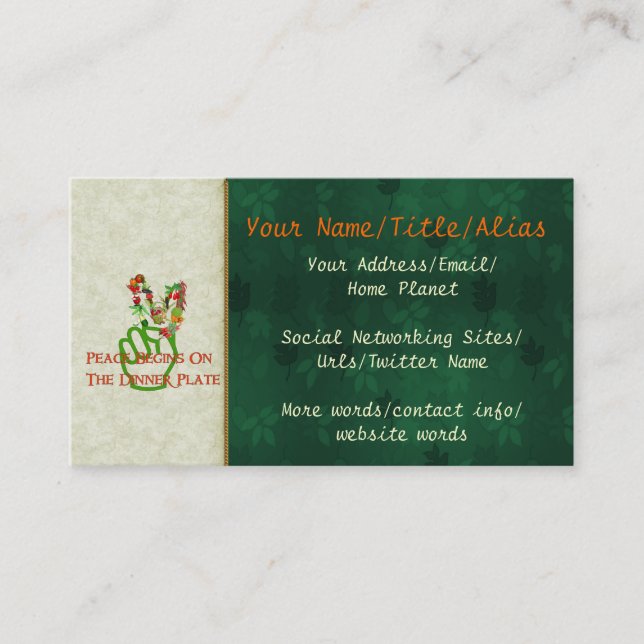 Eating For Peace Business Card (Front)