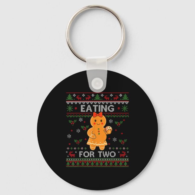 Eating For Two Pregnancy Announcement Ugly Sweater Key Ring (Front)