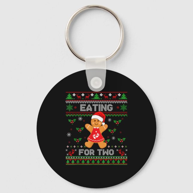Eating For Two Pregnancy Announcement Ugly Sweater Key Ring (Front)