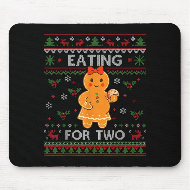 Eating For Two Pregnancy Announcement Ugly Sweater Mouse Mat (Front)