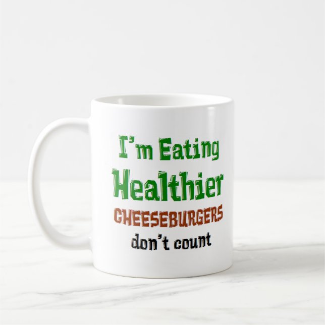 eating healthy cheeseburger coffee mug (Left)