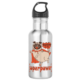 Eating is my superpower red cloak pug comic style  532 ml water bottle