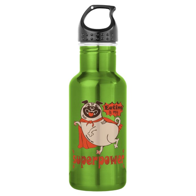 Eating is my superpower red cloak pug comic style  532 ml water bottle (Front)