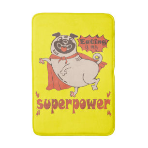 Eating is my superpower red cloak pug comic style  bath mat