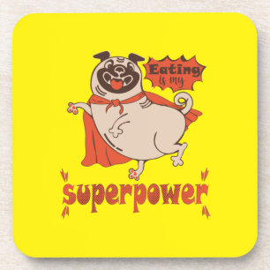 Eating is my superpower red cloak pug comic style  coaster