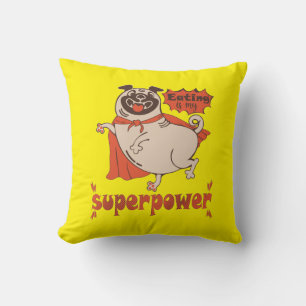 Eating is my superpower red cloak pug comic style  cushion