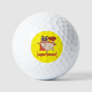 Eating is my superpower red cloak pug comic style  golf balls