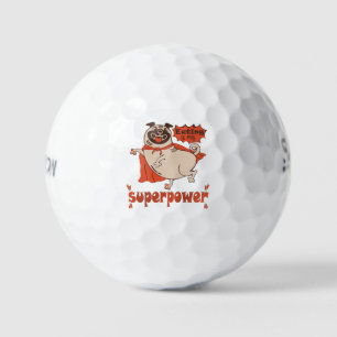 Eating is my superpower red cloak pug comic style golf balls