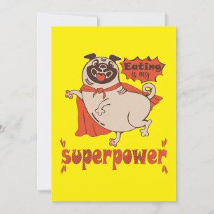 Eating is my superpower red cloak pug comic style  invitation