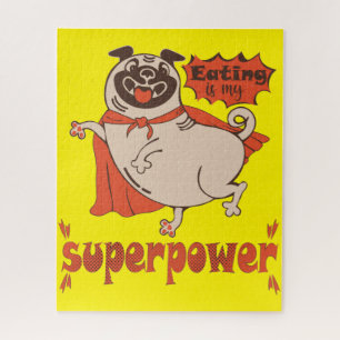 Eating is my superpower red cloak pug comic style jigsaw puzzle