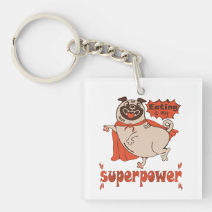Eating is my superpower red cloak pug comic style key ring