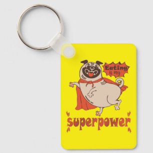 Eating is my superpower red cloak pug comic style  key ring