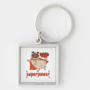 Eating is my superpower red cloak pug comic style key ring