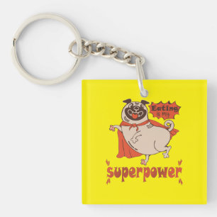 Eating is my superpower red cloak pug comic style  key ring