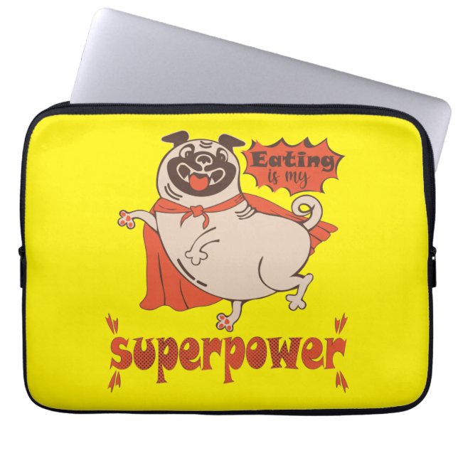 Eating is my superpower red cloak pug comic style  laptop sleeve (Front)