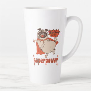 Eating is my superpower red cloak pug comic style latte mug
