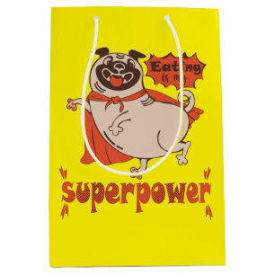 Eating is my superpower red cloak pug comic style medium gift bag