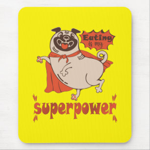Eating is my superpower red cloak pug comic style mouse mat