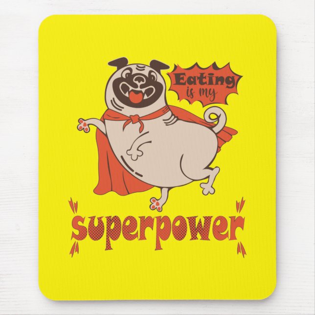 Eating is my superpower red cloak pug comic style  mouse mat (Front)
