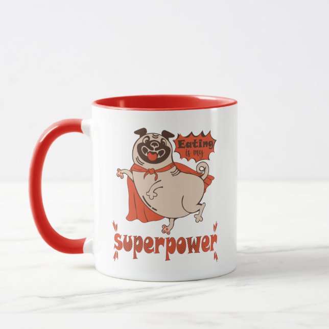 Eating is my superpower red cloak pug comic style  mug (Left)