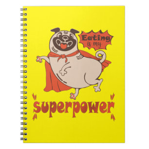Eating is my superpower red cloak pug comic style notebook
