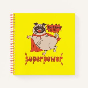 Eating is my superpower red cloak pug comic style notebook