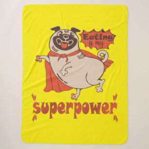 Eating is my superpower red cloak pug comic style sherpa blanket