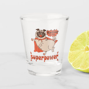 Eating is my superpower red cloak pug comic style shot glass