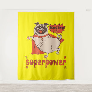 Eating is my superpower red cloak pug comic style  tapestry