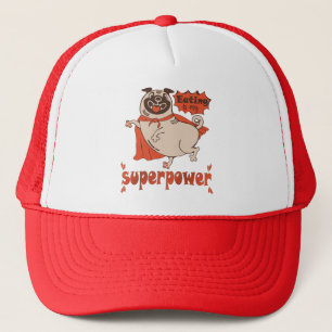 Eating is my superpower red cloak pug comic style  trucker hat