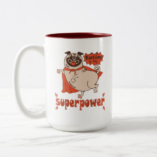 Eating is my superpower red cloak pug comic style  Two-Tone coffee mug