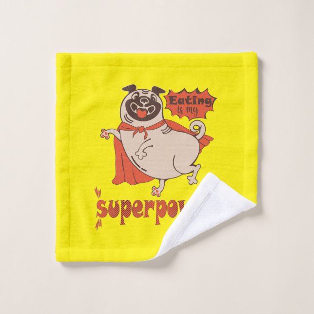 Eating is my superpower red cloak pug comic style  wash cloth (Wash Cloth)