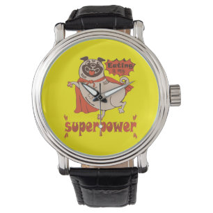 Eating is my superpower red cloak pug comic style  watch