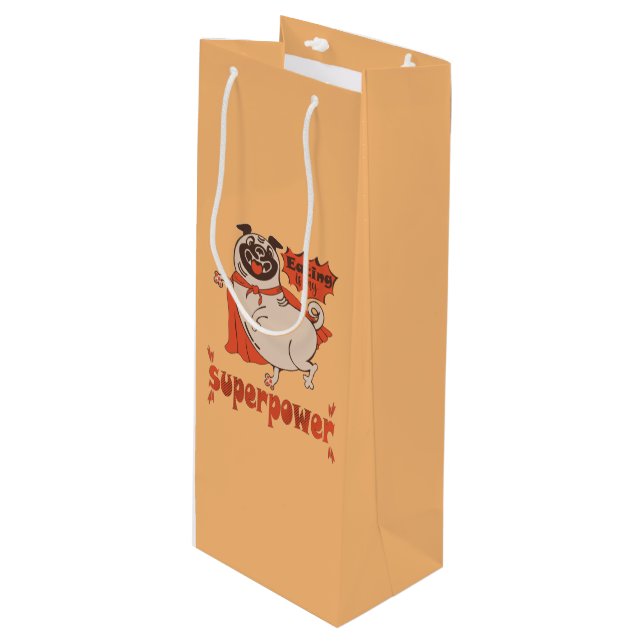 Eating is my superpower red cloak pug comic style  wine gift bag (Front Angled)
