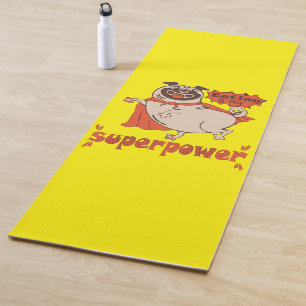 Eating is my superpower red cloak pug comic style yoga mat