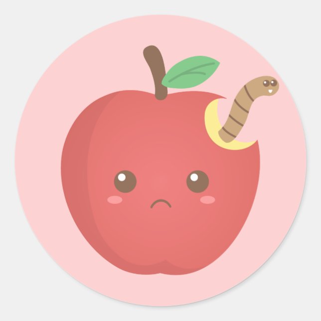 Eating me up inside - Cute Red Apple with Worm Classic Round Sticker (Front)