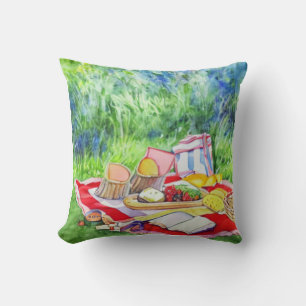 Eating Outside Watercolor Design Throw Pillow