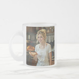 Eating Pizza Photo Personalise Customise Frosted Glass Coffee Mug