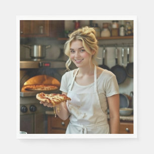 Eating Pizza Photo Personalise Customise Napkin