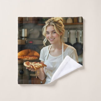 Eating Pizza Photo Personalize Customize Bath Towel Set
