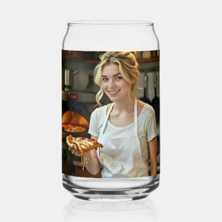 Eating Pizza Photo Personalize Customize  Can Glass