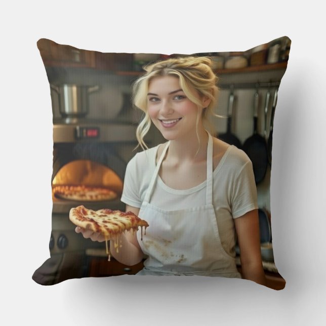 Eating Pizza Photo Personalize Customize Cushion (Front)