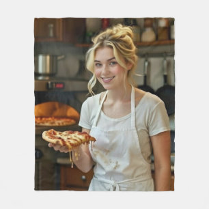 Eating Pizza Photo Personalize Customize Fleece Blanket