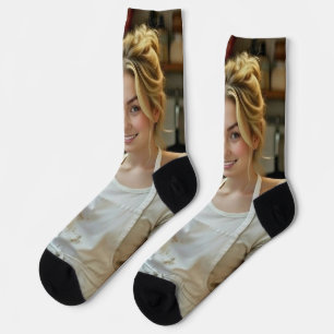 Eating Pizza Photo Personalize Customize Socks