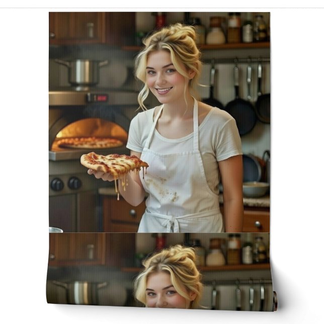 Eating Pizza Photo Personalize Customize Wallpaper (Unrolling)
