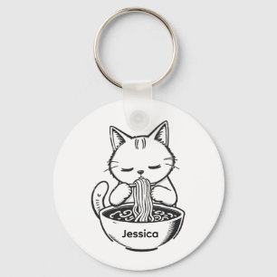 Eating Ramen Noodles Keychain - Custom Name