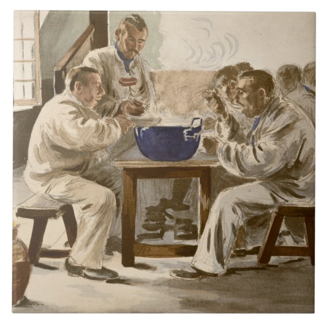 Eating Soup at the Barracks, from 'L'Estampe Moder Tile (Front)