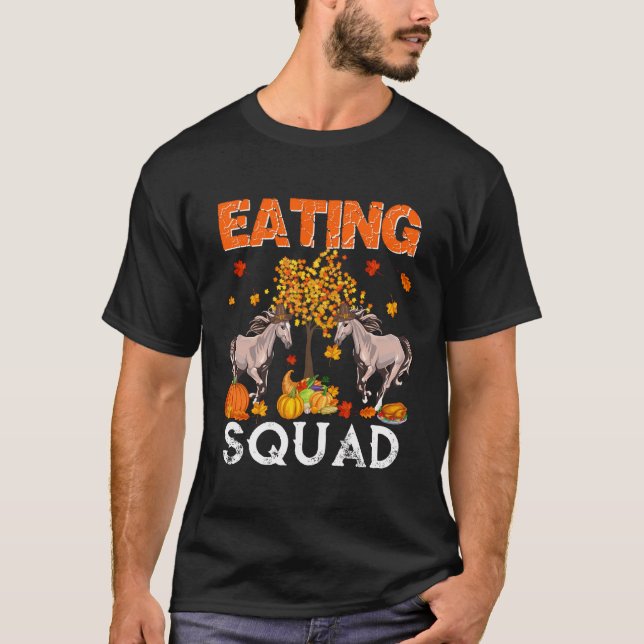 Eating Squad Thanksgiving Two Fall Horses With Pum T-Shirt (Front)