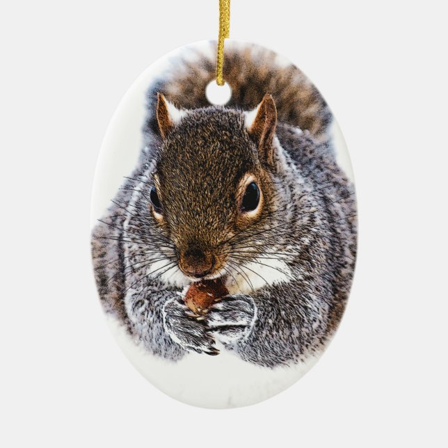 Eating Squirrel Ceramic Tree Decoration (Front)